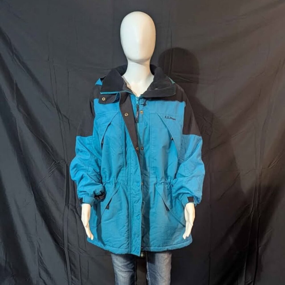 Women's LL Bean Blue and Black Winter Jacket Thinsulate LiteLoft Insulation Med